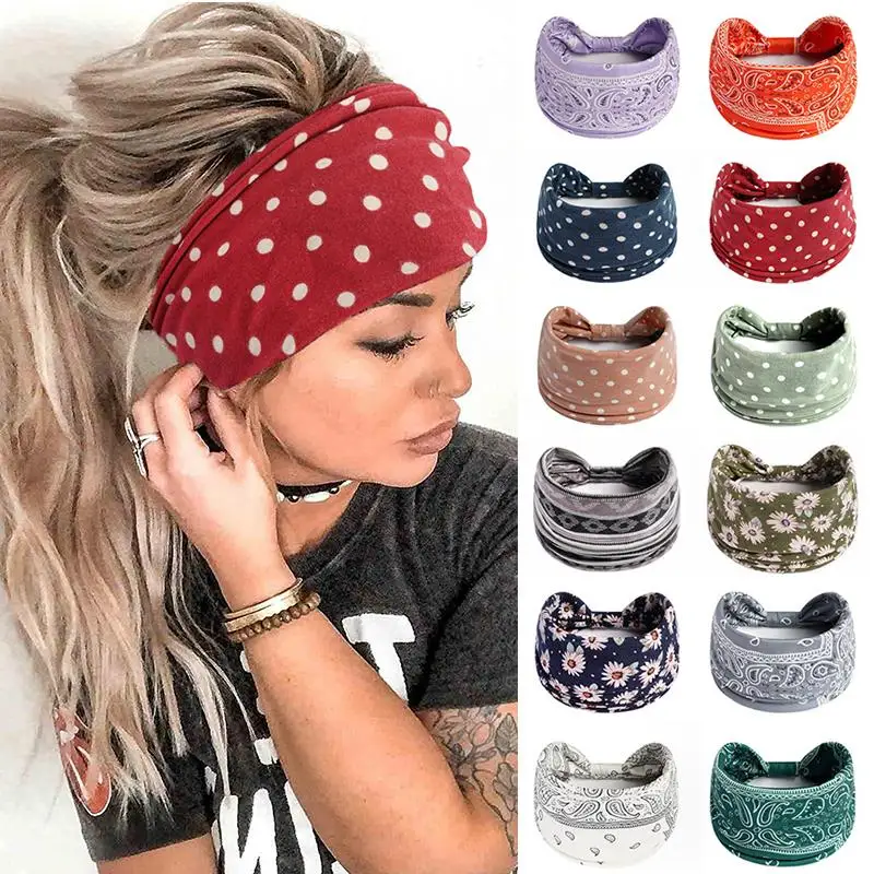 bandes larges de sauna boho pour femmes, turban élastique à nœud vintage, enveloppement de sauna pour filles, bandana en coton doux, accessoires pour cheveux bandes larges de sauna boho pour femmes, turban élastique à nœud vintage, enveloppement de sauna pour filles, bandana en coton doux, accessoires pour cheveux