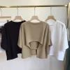 Été dames décontracté dos nu t shirt coréen femmes col rond ample doux épicé vent à manches courtes culture hauts femmes vêtements