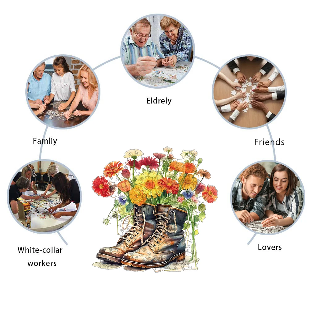 puzzle en bois pour adultes, fleurs et chaussures, cadeaux de vacances spéciaux pour amis, famille, décoration de maison d'art moderne puzzle en bois pour adultes, fleurs et chaussures, cadeaux de vacances spéciaux pour amis, famille, décoration de maison d'art moderne
