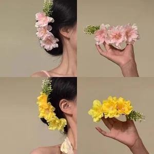 Essentiel de cheveux printemps-été pour fille, peigne à cheveux Chic en fleurs de cerisier, accessoires pour cheveux à pince à bord en bâtons de fleurs.