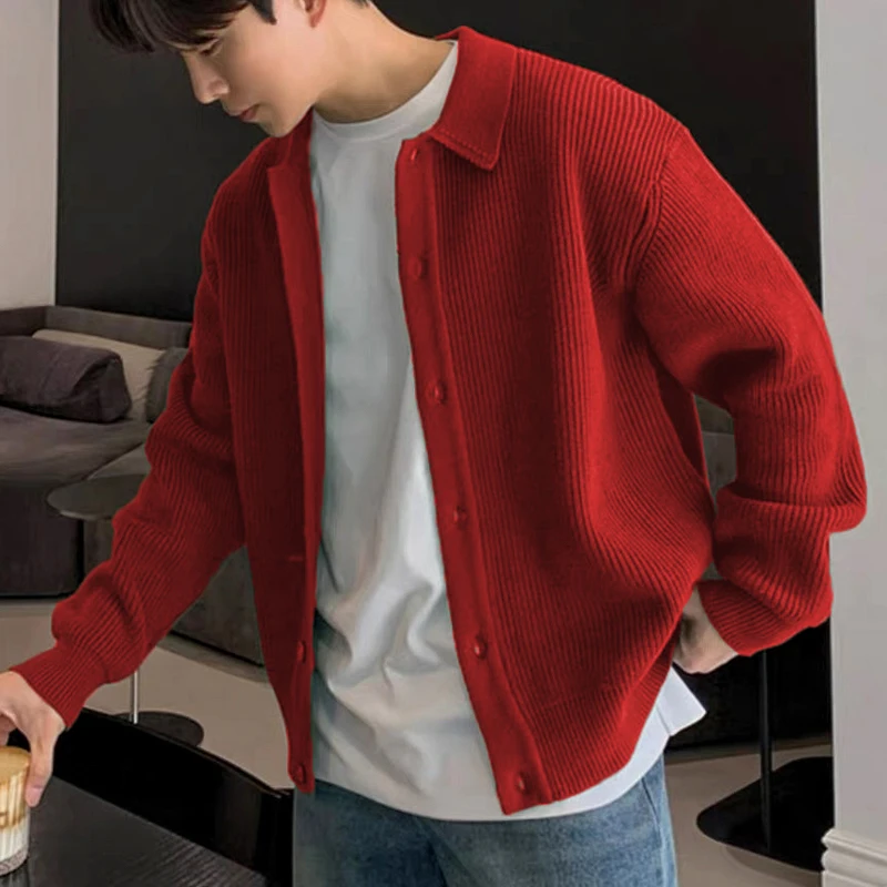 cardigan à simple boutonnage pour hommes, mode coréenne, pull en tricot, automne hiver, jacquard rayé, pull solide, veste streetwear cardigan à simple boutonnage pour hommes, mode coréenne, pull en tricot, automne hiver, jacquard rayé, pull solide, veste streetwear