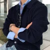 cardigan à simple boutonnage pour hommes, mode coréenne, pull en tricot, automne hiver, jacquard rayé, pull solide, veste streetwear