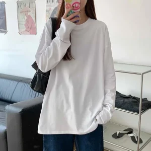 T-shirt blanc à manches longues pour femme, haut étudiant, automne, adt Ins T-shirt blanc à manches longues pour femme, haut étudiant, automne, adt Ins