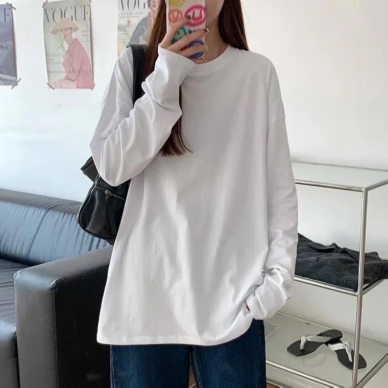 T-shirt blanc à manches longues pour femme, haut étudiant, automne, adt Ins T-shirt blanc à manches longues pour femme, haut étudiant, automne, adt Ins
