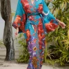 robe kimono à manches chauve souris et col en v pour femme, tenue de plage, style bohème, imprimé floral, Étoile, pour dîner, Été