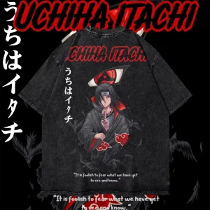 Anime Itachi graphique coton lavé T-shirt Vintage T-shirt femmes et hommes Harajuku Y2K Streetwear été unisexe hauts vêtements