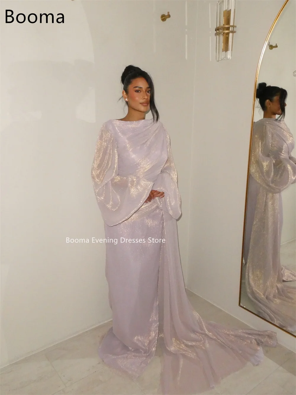 booma – robe de soirée trapèze brillante, col rond, tenue de soirée formelle pour femmes, manches longues, élégante, robe de bal, personnalisée, 2025 booma – robe de soirée trapèze brillante, col rond, tenue de soirée formelle pour femmes, manches longues, élégante, robe de bal, personnalisée, 2025