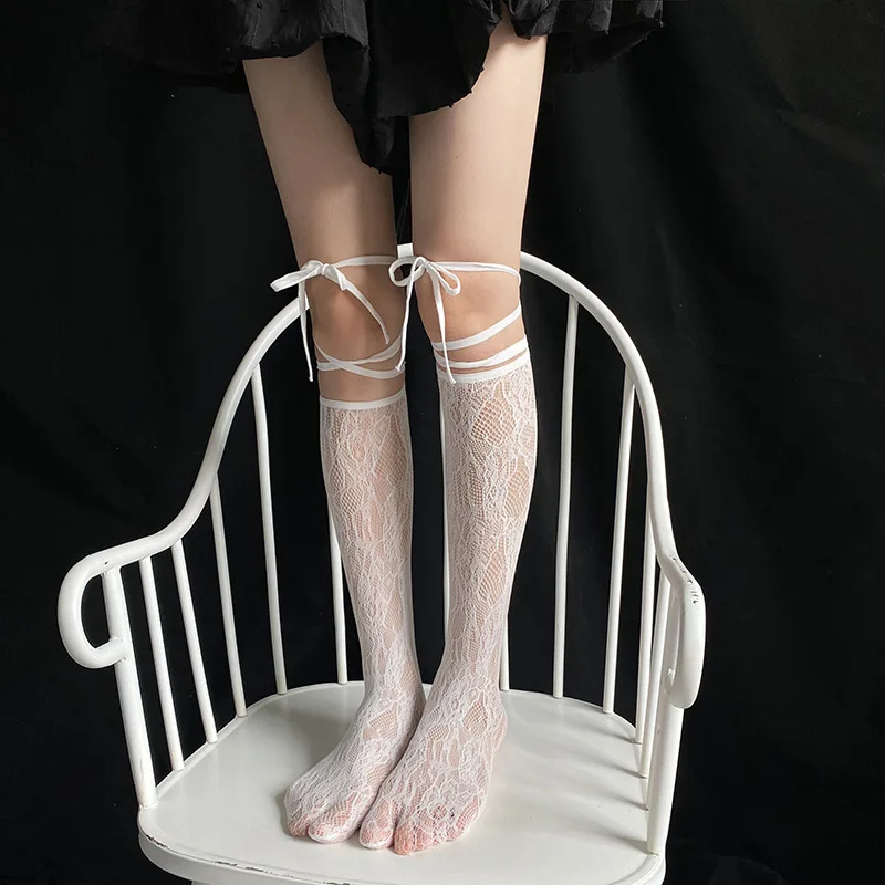 chaussettes de rue à bout fendu, bas en résille en dentelle à bretelles, cool jk pour filles, chaussettes japonaises lolita jk longues aux genoux chaussettes de rue à bout fendu, bas en résille en dentelle à bretelles, cool jk pour filles, chaussettes japonaises lolita jk longues aux genoux