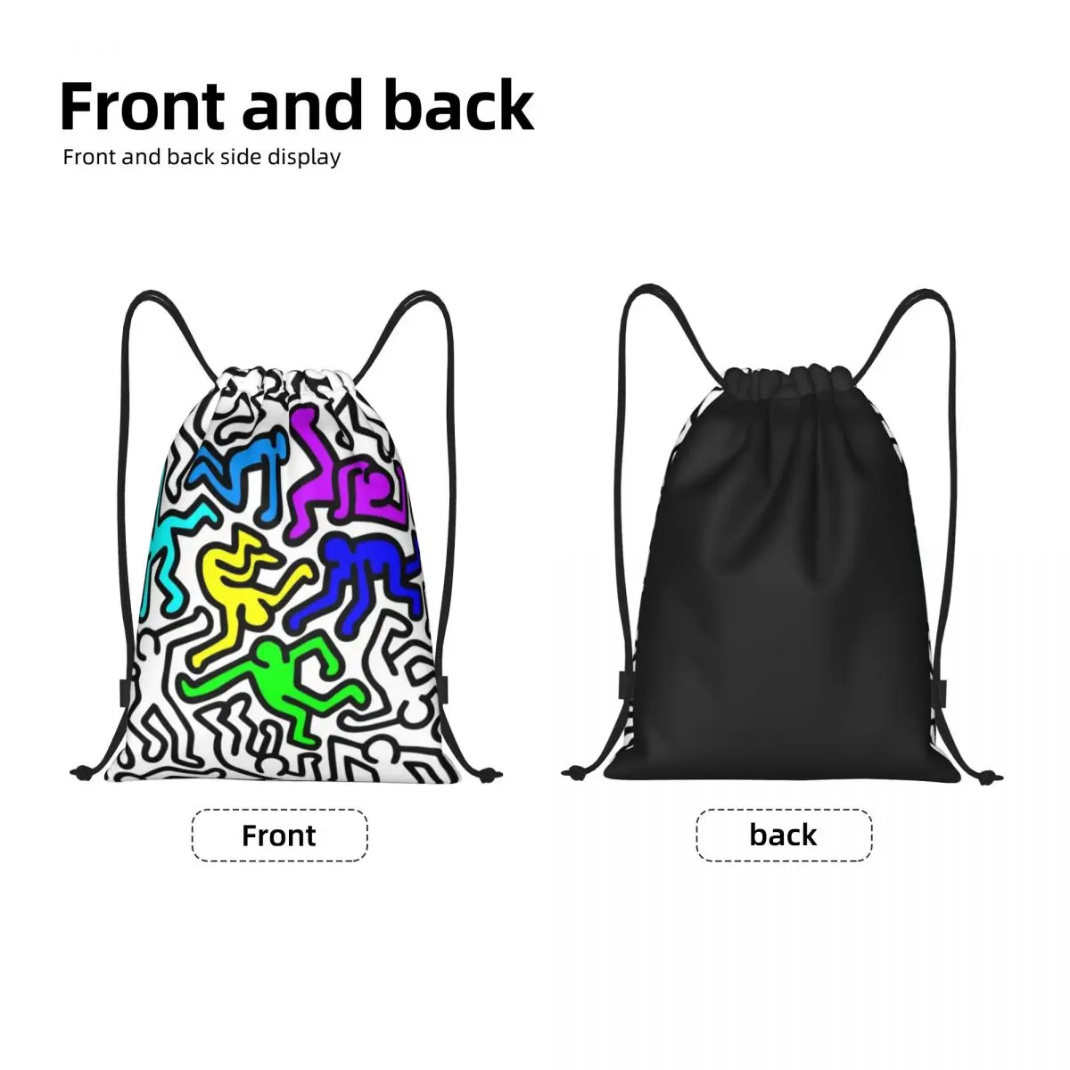 haring figures dancers proximity wstring sac à dos pour femme, sac de sport pliable, sac à provisions abstrait géométrique, rap et graffiti haring figures dancers proximity wstring sac à dos pour femme, sac de sport pliable, sac à provisions abstrait géométrique, rap et graffiti