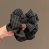 bandeau à nœud à carreaux noir et gris, accessoire coréen haut de gamme pour cheveux, anneau intestinal pour femmes