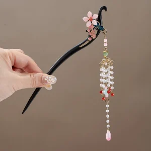 Épingle à cheveux rétro en bois de santal, pompon, épingle à cheveux de Style chinois, accessoires pour cheveux de fille de Style ancien, couvre-chef Hanfu pour femmes