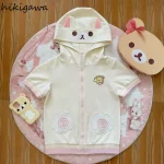 Vestes japonaises mignonnes pour femmes, à capuche, manches courtes, vêtements d’extérieur d’été, hauts Y2k, tunique à fermeture éclair, manteaux de mode de dessin animé, 2025 Ropa Mujer Vestes japonaises mignonnes pour femmes, à capuche, manches courtes, vêtements d’extérieur d’été, hauts Y2k, tunique à fermeture éclair, manteaux de mode de dessin animé, 2025 Ropa Mujer