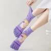 femmes orteil chaussettes avec doigts séparés mignon 5 doigts chaussettes dessin animé coton mi tube cinq doigts chaussettes sport yoga printemps été