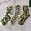 chaussettes lolita rétro à fleurs chaudes, en coton imprimé pour filles, chaussettes jacquard, bonneterie de style collégial, chaussettes de style coréen, bonneterie à tube central