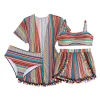 4 pièces taille haute bikini shorts 2025 femmes avec kimono vêtements de plage rayé imprimé maillot de bain sexy maillots de bain femme maillots de bain
