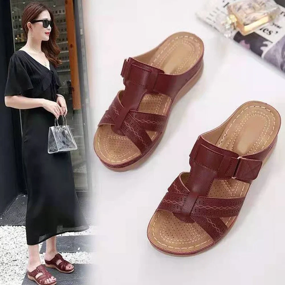 sandales orthopédiques à bout ouvert pour femmes, sandales compensées vintage, pantoufles de plage d'été, semelle épaisse antidérapante pour l'intérieur et l'extérieur sandales orthopédiques à bout ouvert pour femmes, sandales compensées vintage, pantoufles de plage d'été, semelle épaisse antidérapante pour l'intérieur et l'extérieur