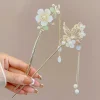 bâton de cheveux à pampilles de style chinois, épingle à cheveux en bambou florale pour hanfu, accessoires pour cheveux vintage élégants, épingles à cheveux traditionnelles pour femmes
