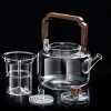 justinlau – théière en verre de 1,3 l, bouilloire intégrée à la vapeur et à bouillir avec filtre épais et manche en bois, service à thé kung fu domestique