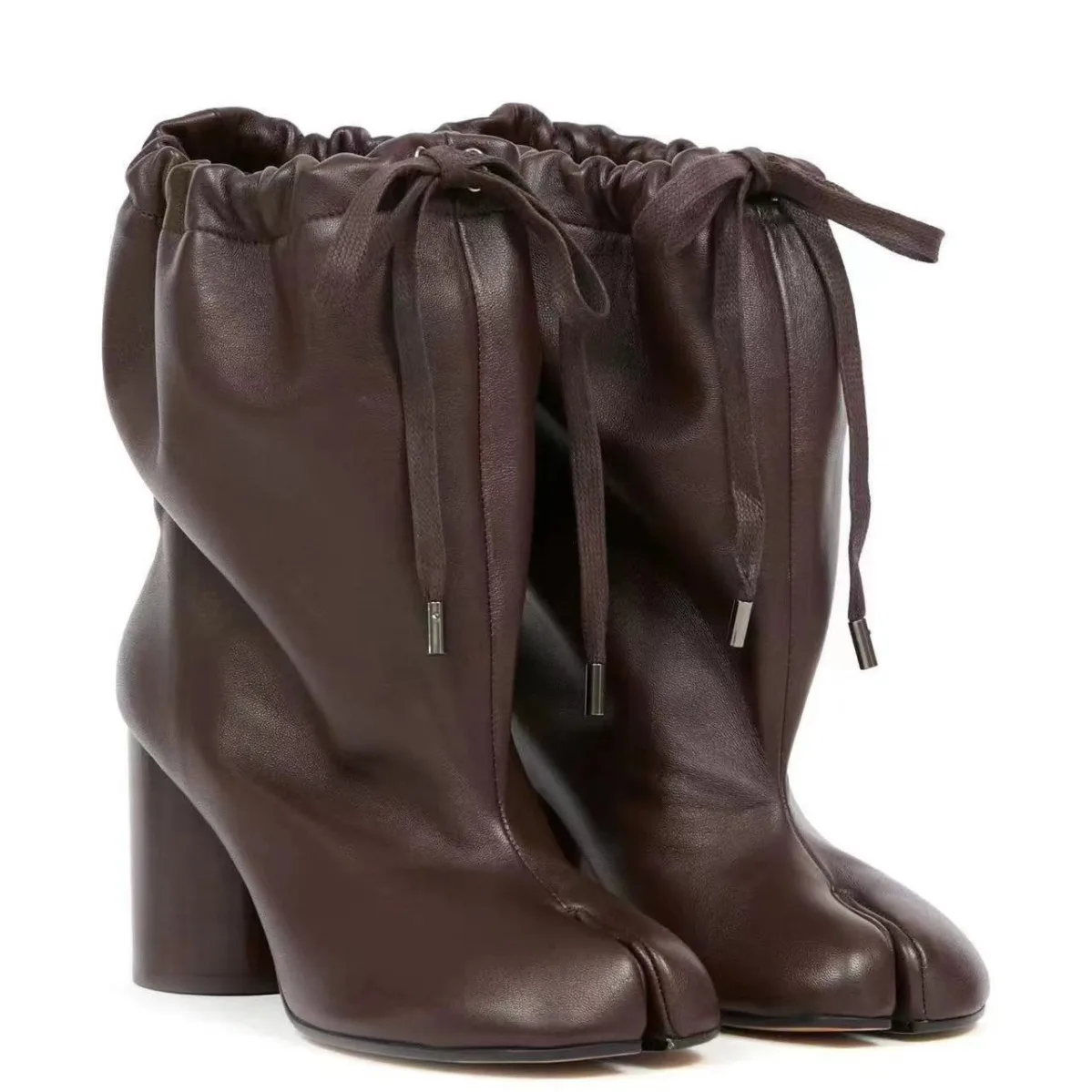 tabi – bottes à bout fendu pour femme, avec cordon de serrage, talons hauts noués, sabot de mouton, sabot de cochon, à la mode, bout rond, talon épais, été et hiver tabi – bottes à bout fendu pour femme, avec cordon de serrage, talons hauts noués, sabot de mouton, sabot de cochon, à la mode, bout rond, talon épais, été et hiver