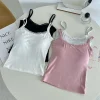 débardeur à bretelles en coton, doux, aspect sensuellement innocent, gilet court avec nœud, garniture en dentelle, écharpe pour filles et femmes