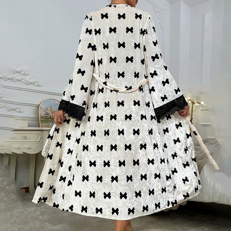 robe en velours doux pour femme, kimono en dentelle tirm, chemise de nuit longue, vêtements de nuit, cadeau de fête de mariage, vêtements de détente robe en velours doux pour femme, kimono en dentelle tirm, chemise de nuit longue, vêtements de nuit, cadeau de fête de mariage, vêtements de détente
