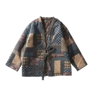 Cardigan en Coton Rembourré pour Homme et Femme, Robe Imprimée Vintage, Veste Streetwear Japonaise, Kimono Décontracté, Manteau Parka, Hiver