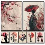 Affiche d&rsquo;art de paysage japonais, peinture sur toile, impressions murales, photo pour chambre, décoration d&rsquo;intérieur, samouraï, geisha, bonsaï, porte Torii, Sakura