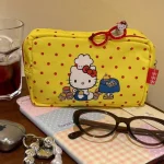 Sac de maquillage en toile avec chat mignon, pochette à cosmétiques de grande capacité pour filles de Style japonais
