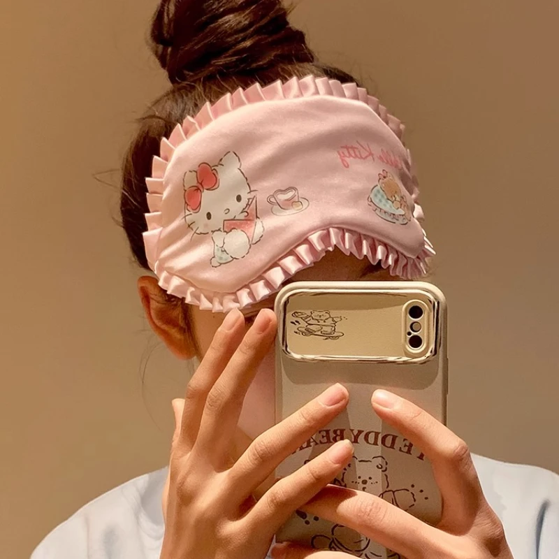 sanrio kuromi mignon masque pour les yeux à bords de dentelle bonjour kitty cannelle ma mélodie dames bureau parasol lunettes de sommeil couverture animation sanrio kuromi mignon masque pour les yeux à bords de dentelle bonjour kitty cannelle ma mélodie dames bureau parasol lunettes de sommeil couverture animation