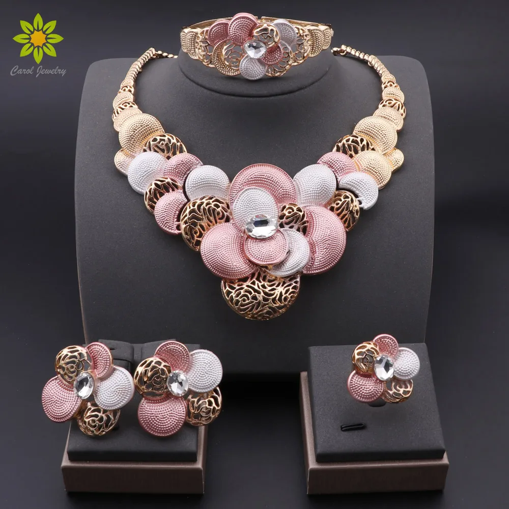 Ensemble de bijoux africains à la mode, couleur or dubaï, pour femmes, client nigérian, Design floral de mariage, cadeau Ensemble de bijoux africains à la mode, couleur or dubaï, pour femmes, client nigérian, Design floral de mariage, cadeau