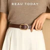 BEAUTODAY-Ceinture en cuir de vache véritable pour femme, ceinture en métal nar, ceinture rétro simple, ceinture monochrome pour robe en jean, ceinture faite à la main, 91012