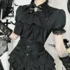 Harajuku mode manches courtes dentelle Patchwork chemises femmes Alt Techwear centre commercial gothique bouton mince Blouse chemise hauts mignons