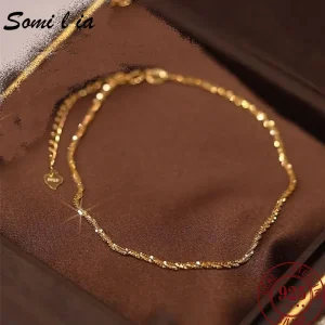 SOMILIA – Bracelet en argent Sterling S925, plaqué or 18 carats, à paillettes scintillantes, bijoux à main en argent véritable, cadeau de vacances pour dame