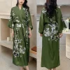 imprimé fleur longue kimono peignoir robe sexy femmes demi manches robe de mariée chemise de nuit printemps été rayonne maison robe vêtements de nuit