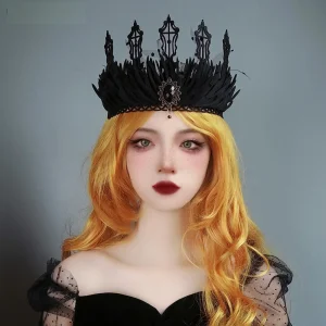 Bandeaux de style rétro baroque couronne Halloween maquillage boule couvre-chef Cosply roi princesse sorcière couvre-chef accessoires de style gothique