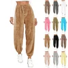 Pantalon de survêtement chaud en fourrure pour femme, blanc, monochrome, document fjadt, taille haute, décontracté, épais, nouvelle mode, hiver, 2019