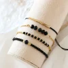 bracelets en pierre de verre noir pour femmes, accessoires de bijoux boho faits à la main, 4 pièces/ensemble