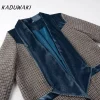 kaduwaki col en velours plaid laine manteau laine patchwork trench pardessus rétro tube droit contraste couleurs mélanges vêtements d'extérieur automne