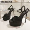 Sandales à plateforme à talons Super hauts pour femmes, en Satin de soie, bout profond, lanière à la cheville, talons fins, chaussures d&rsquo;été Sexy pour fête et Banquet