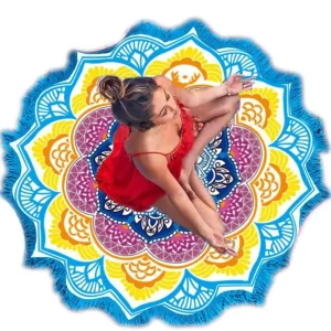 Serviette de plage imprimée Mandala indien avec pompon, tapisserie murale, cover-up bikini en polymères de yoga, décoration d’intérieur Serviette de plage imprimée Mandala indien avec pompon, tapisserie murale, cover-up bikini en polymères de yoga, décoration d’intérieur