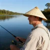 chapeau de soleil en bambou de style chinois, chapeau de soleil en paille de bambou avec cordon de serrage réglable, casquette de pêche à large bord en maille respirante