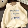 sweat à capuche imprimé de style frais avec nœud bleu créatif pour femmes, automne et hiver 2025, sweat à capuche à manches longues pour vêtements pour femmes