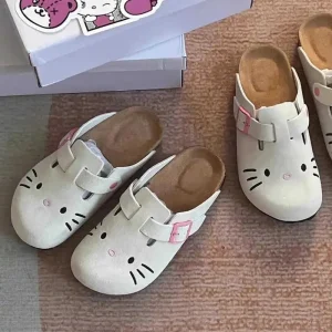 Sanrio Hello Kitty mignon Anime pantoufles été femme semelle épaisse chaussures plates doux dessin animé extérieur anti-dérapant pantoufles fille cadeau