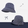 Casquette seau à carreaux d’été japonaise, chapeau de soleil à carreaux bouclés à séchage rapide, casquette de pêcheur pliable avec nœud pour femmes Casquette seau à carreaux d’été japonaise, chapeau de soleil à carreaux bouclés à séchage rapide, casquette de pêcheur pliable avec nœud pour femmes