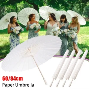 Parapluie en papier à Long manche, 1 pièce, diamètre 60/84cm, fournitures de mariage faites à la main, accessoire de photographie blanc traditionnel