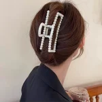 Pince à cheveux en grande perle de tempérament, pince à cheveux élégante au dos de la tête, pince à cheveux en queue de cheval, pince requin, clip français rétro simple, 1 pièce