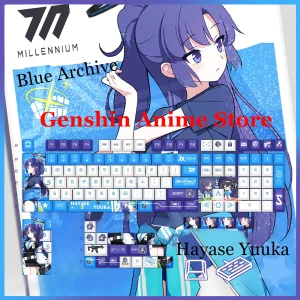 Bleu archives Hayase Yuuka bleu PBT touches casquettes Cosplay peup axe côté gravé mécanique Keycaps fournitures de table de jeu