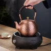 théière en cuivre rouge faite à la main pour cérémonie du thé chinois, service à thé kung fu pur, rétro, garder en bonne santé, bouilloire à thé