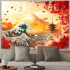 tapisserie japonaise à motif ondulé et pagode, tissu polyester, parfait pour la décoration du salon, de la chambre à coucher et du bureau, 1 pièce