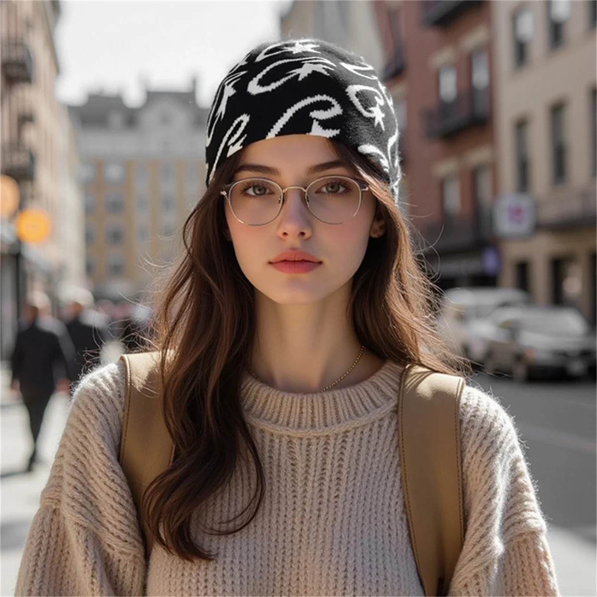 chapeau tricoté hip hop tendance, chapeau en laine jacquard décontracté, chapeau mocassin d'extérieur résistant au froid et au vent chapeau tricoté hip hop tendance, chapeau en laine jacquard décontracté, chapeau mocassin d'extérieur résistant au froid et au vent